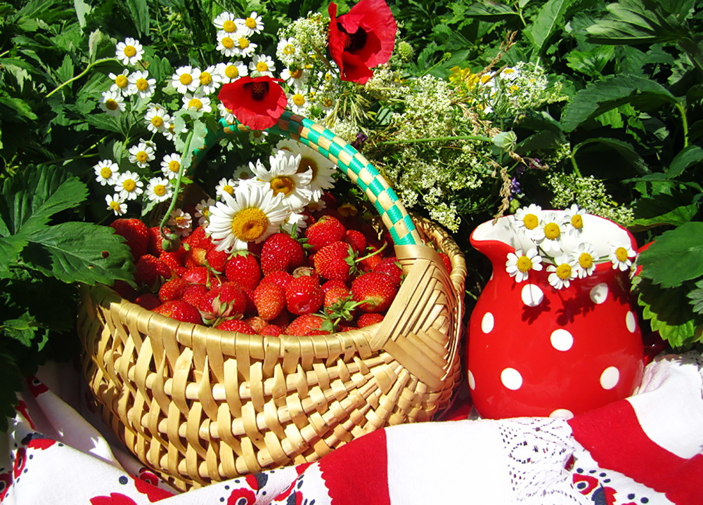 Замечательный летний. Корзина с фруктами и цветами. Лето ягоды цветы. Летнее настроение. Корзина с ягодами и цветами.
